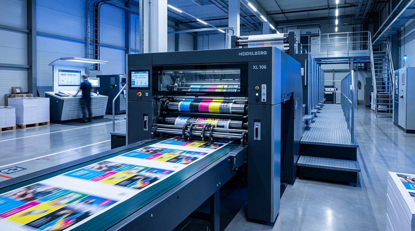 Heidelberg Speedmaster commercial offset press in operation
